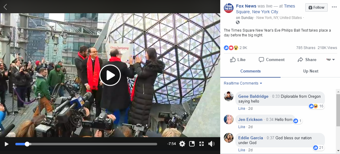 Fox News Facebook post on the test of ball drop