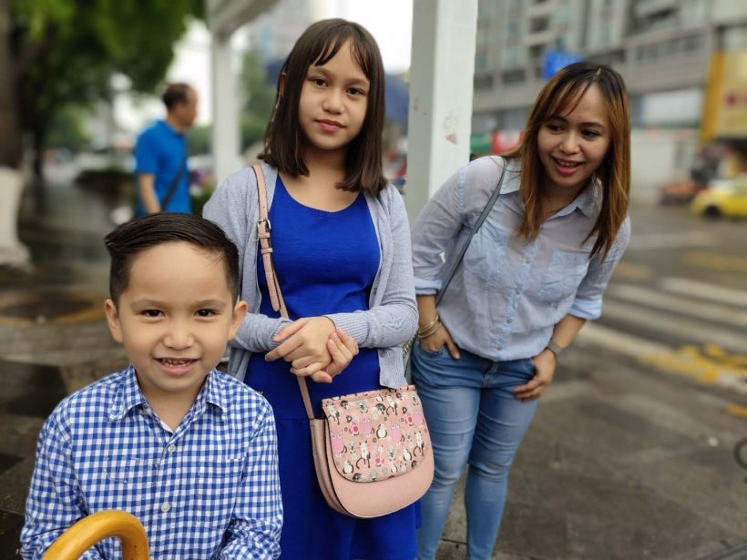 Kara (right) and her children Miggy (left) and Kasia (middle)