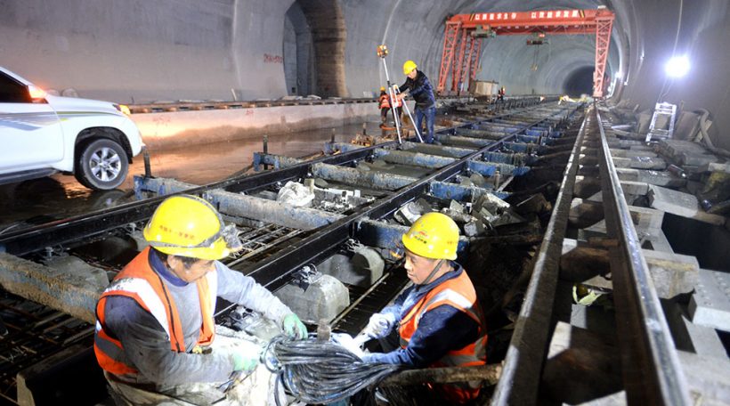Workers are busy doing the construction