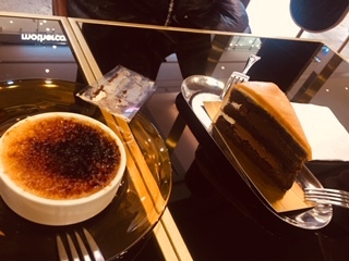 Crème brûlée and caramel cake at Raffles City