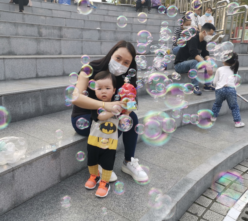 Baby Ethan loves bubbles.