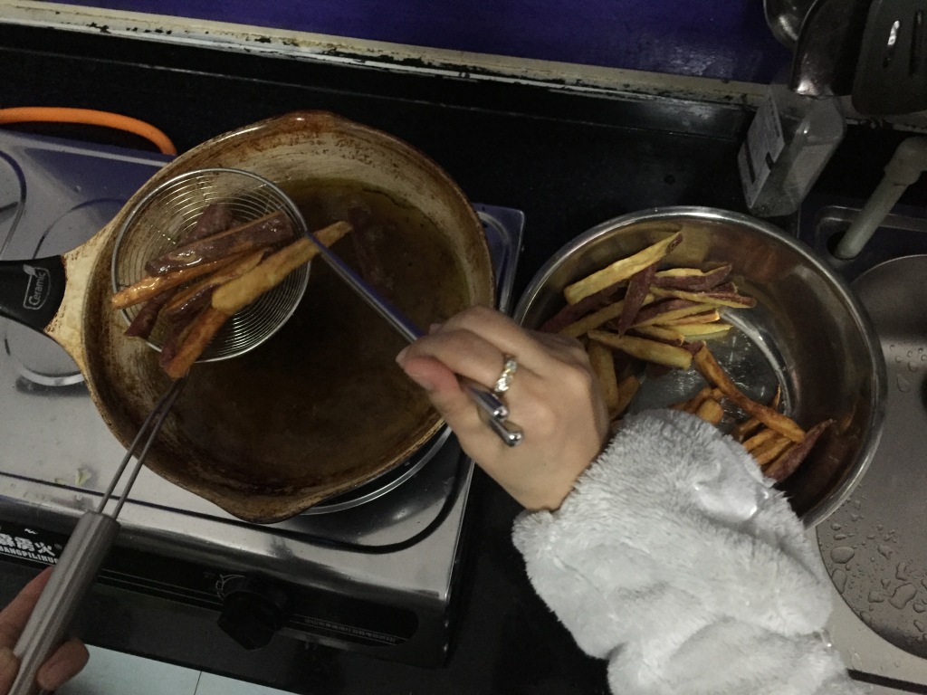 Making sweet potato fries