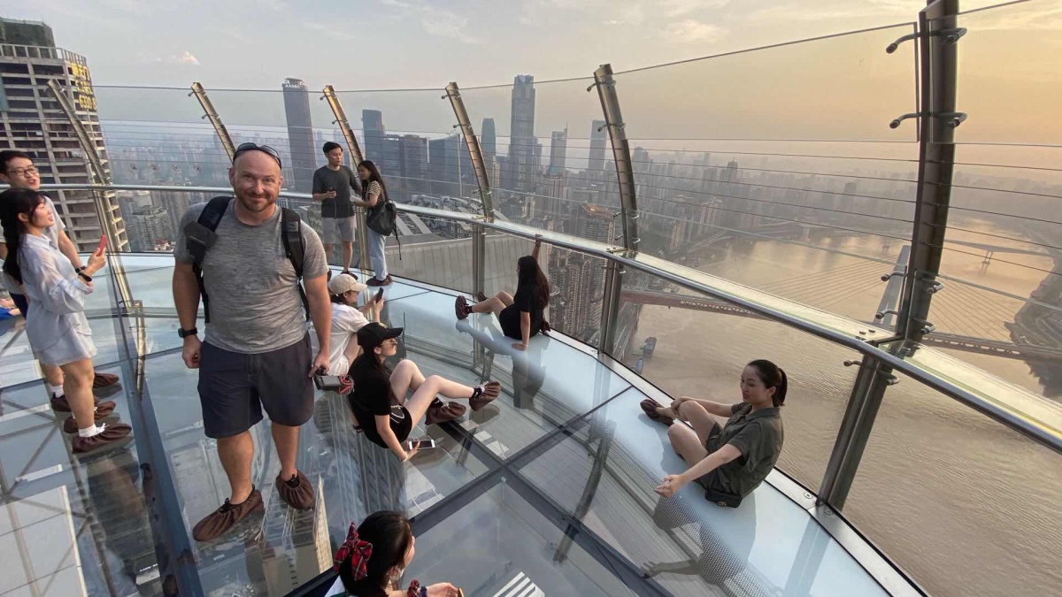 Matt on the observation deck of Raffles City. Chongqing, China