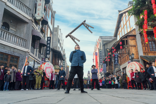 Competition of Folk Acrobatics at Liangjiang Movie City During May Day holiday