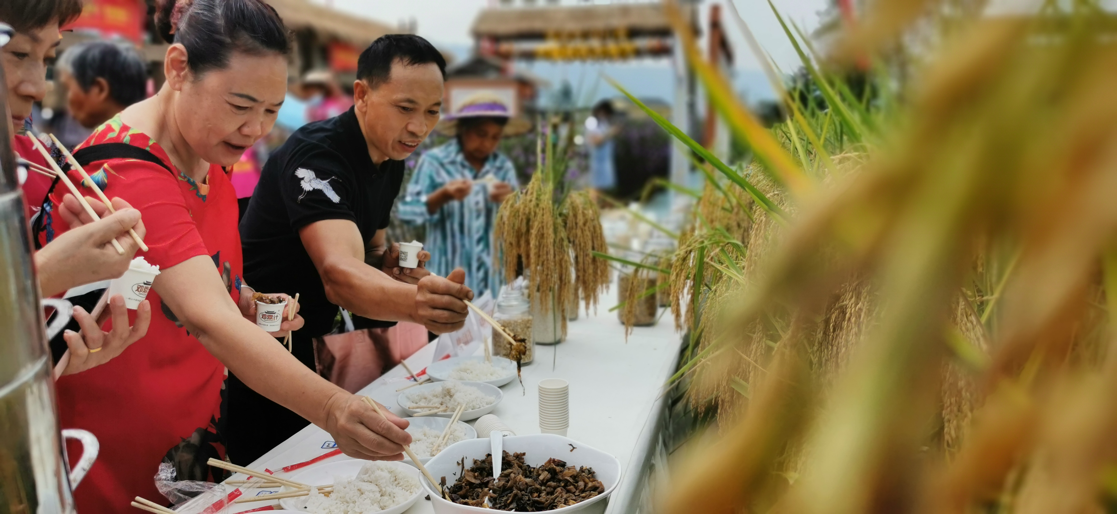 Tourists were tasting the rice in the festival(Photo/Dazu Media)
