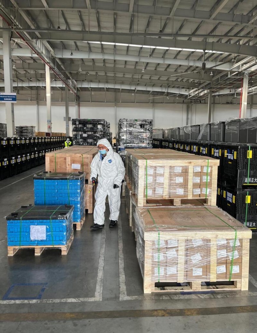 ZF Foton Automatic Transmission (Jiaxing) Co., Ltd. Sterilized the imported materials delivered to the enterprise warehouse.