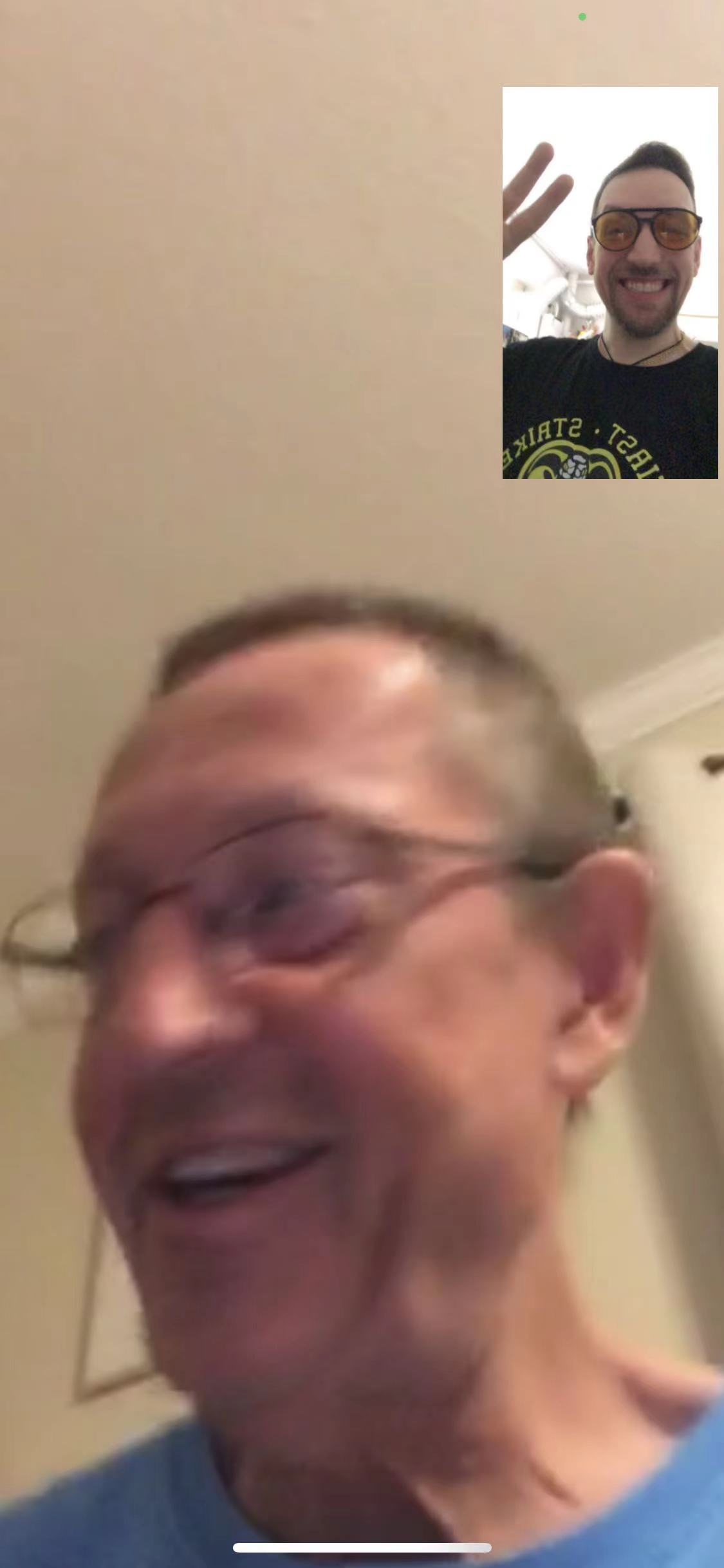 Making my dad laugh on Father's Day via WeChat video call.
