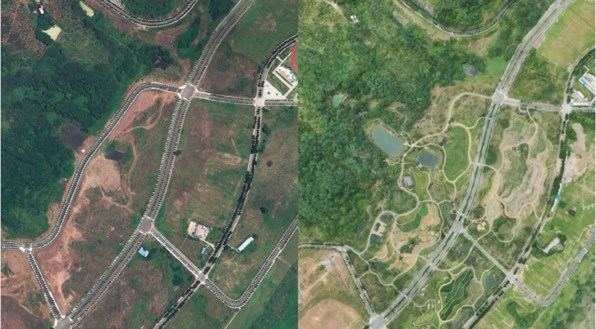 Comparison between Guangyang Island before (left) and after (right) the restoration