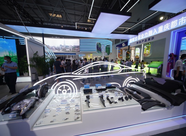 On July 22, 2022, at the Chongqing Pavillion, new energy vehicles (NEVs) were collectively unveiled. (iChongqing file photo)
