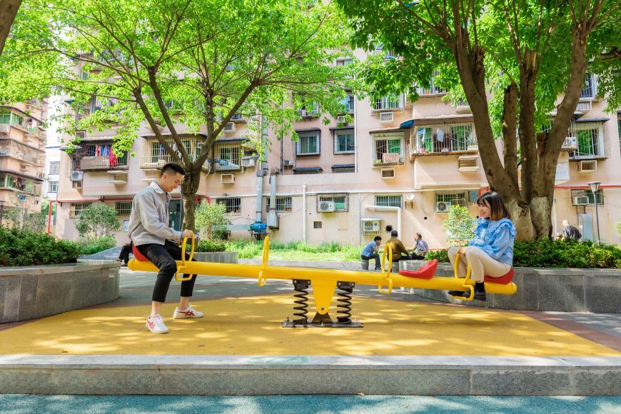 Children's facilities after renovation of old residential area in Jiulongpo District.