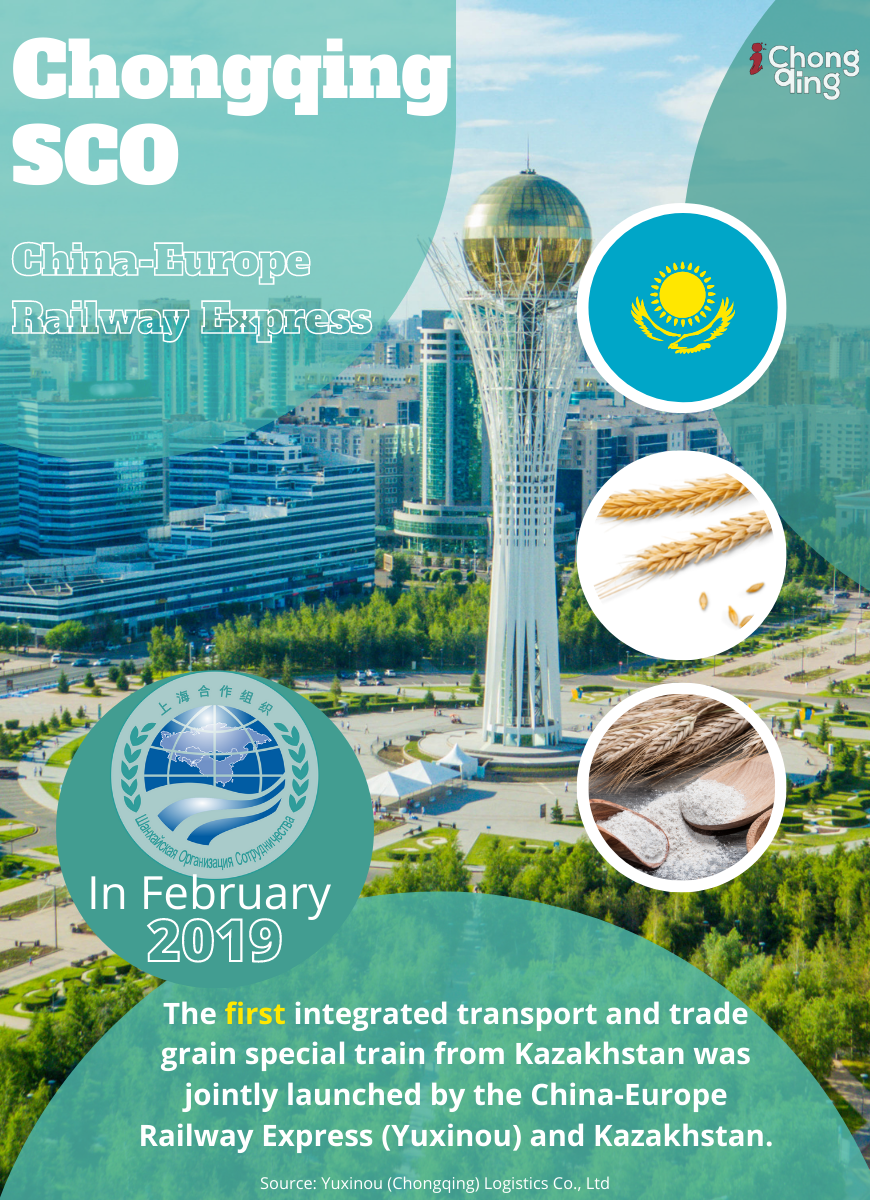 The first integrated transport and trade grain special train from Kazakhstan was jointly launched by the China-Europe Railway Express (Yuxinou) and Kazakhstan in February 2019.