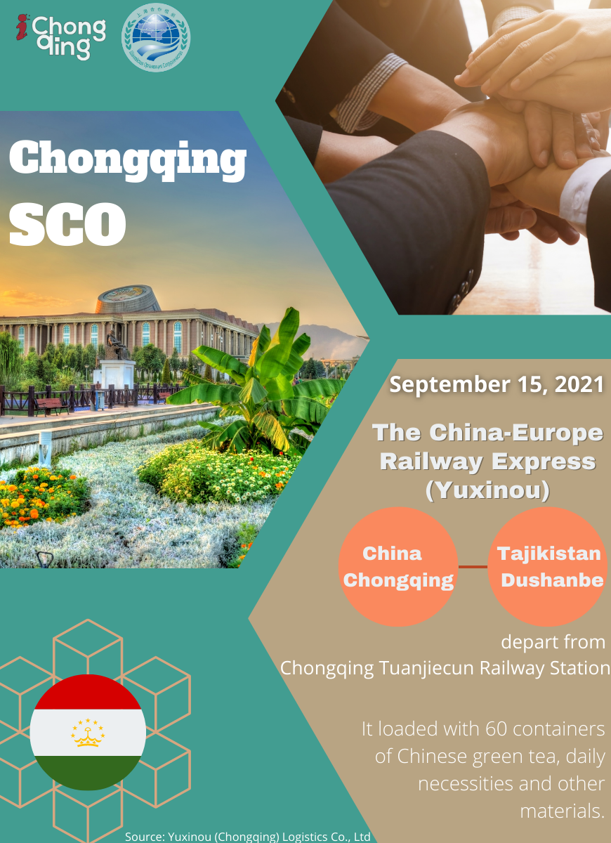 On September 15, 2021, the China-Europe Railway Express (Yuxinou) "China · Chongqing-Tajikistan · Dushanbe" departed from Chongqing Tuanjiecun Railway Station
