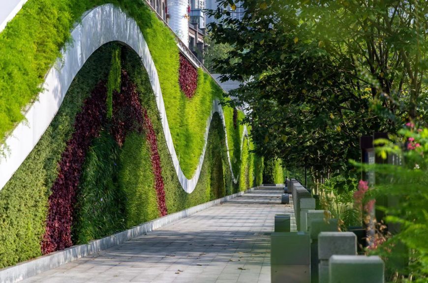The artificial green wall at the Kowloon Bund.