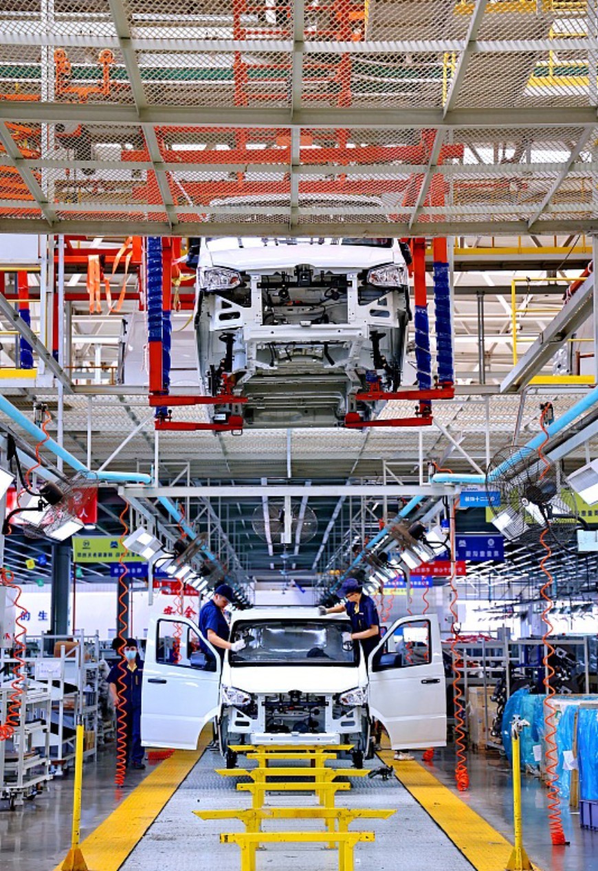 A new energy car is assembled in a factory in Ganzhou, Jiangxi province, this month
