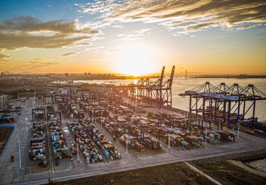 This aerial photo shows a view of the Yangpu International Container Port in the Yangpu Economic Development Zone, south China's Hainan Province, May 26, 2021.