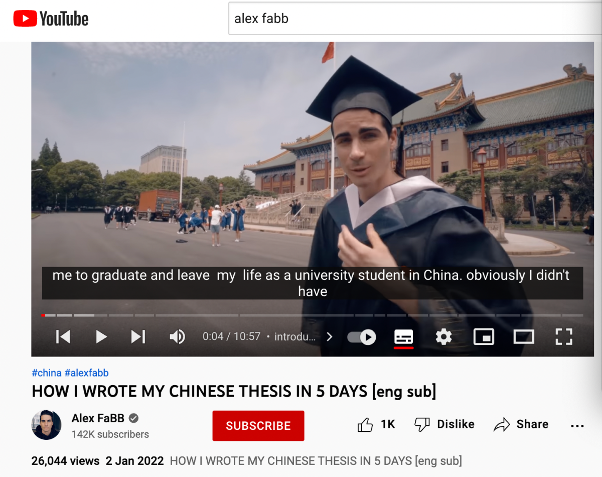 Alex shares his academic career on his YouTube channel. (Photo provided to iChongqing)