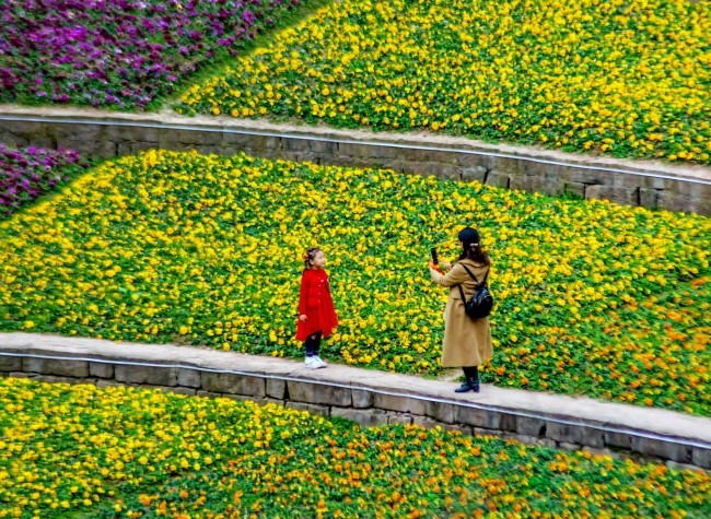 Visual Chongqing | Girl in Red with Yellow Flowers